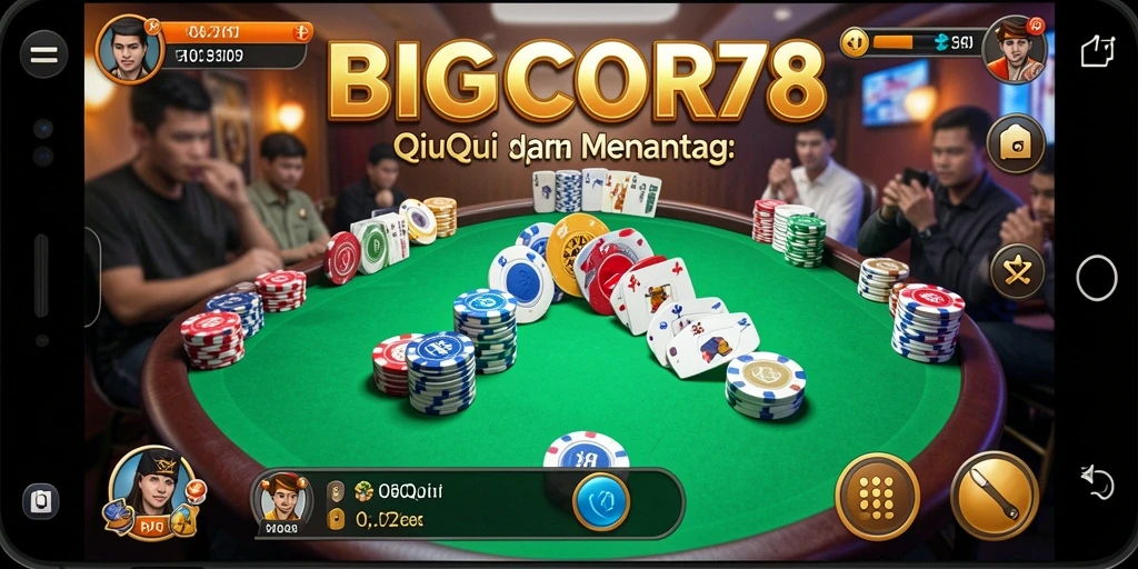 Tampilan gameplay seru dari BIGCOR78 yang menampilkan kartu QiuQiu.