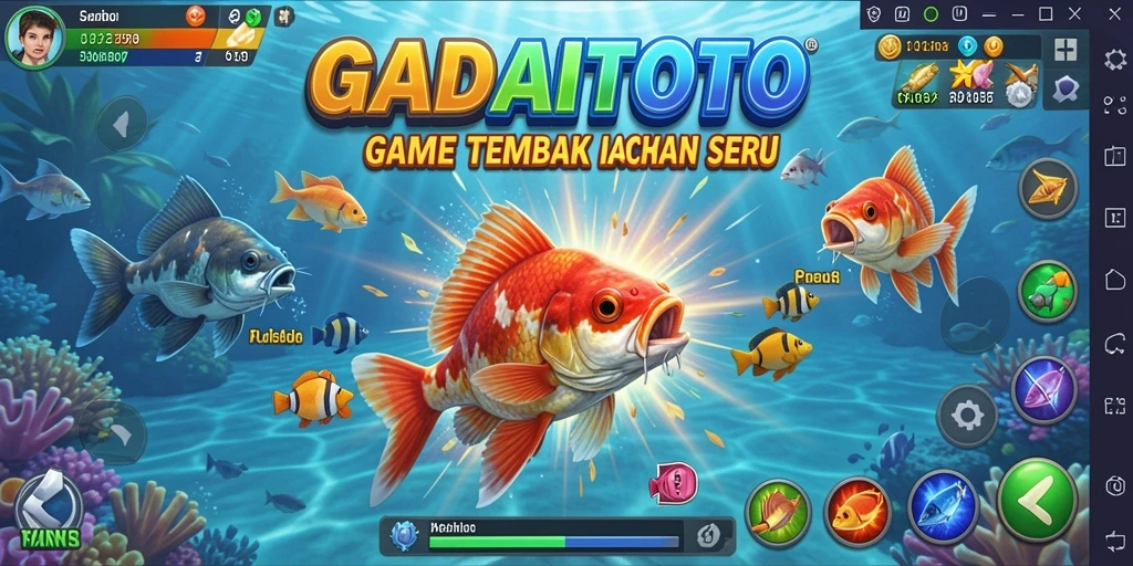 Screenshot gameplay GADAITOTO menampilkan aksi menembak ikan yang seru.