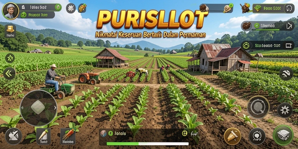 Tangkapan layar gameplay PURISLOT menunjukkan aktivitas bertani yang menarik.
