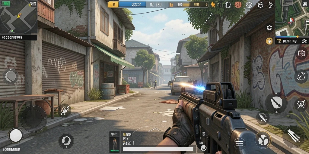 Tampilan aksi seru gameplay QQ222 di arena perang.