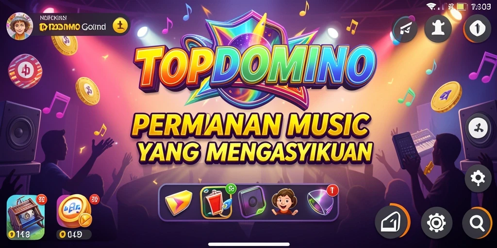 Screenshot gameplay TOPDOMINO dengan berbagai tantangan musik.