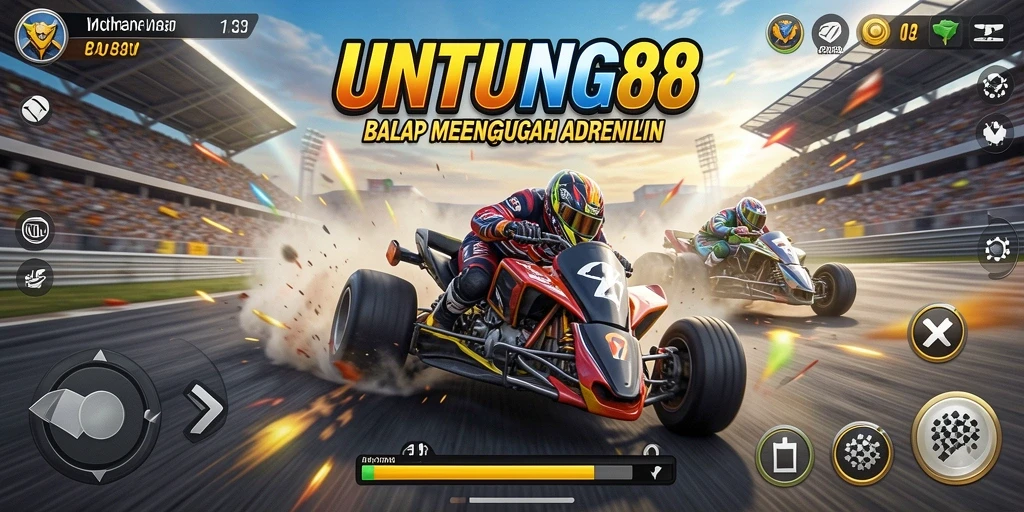 Screenshot utama UNTUNG88 menampilkan momen balap seru dengan kendaraan melaju kencang.